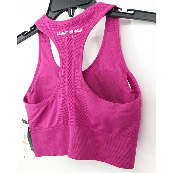 TOMMY HILFIGER SPORT Seamless Sports Bra Small Pink Dahlia Seamless Scoop NWT - Picture 8 of 14